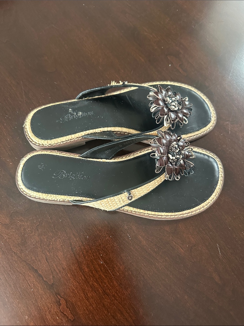 Brighton Womens Orchid Leather Rafia Thong Flip Flop Sandals Size 7.5 - Picture 4 of 11